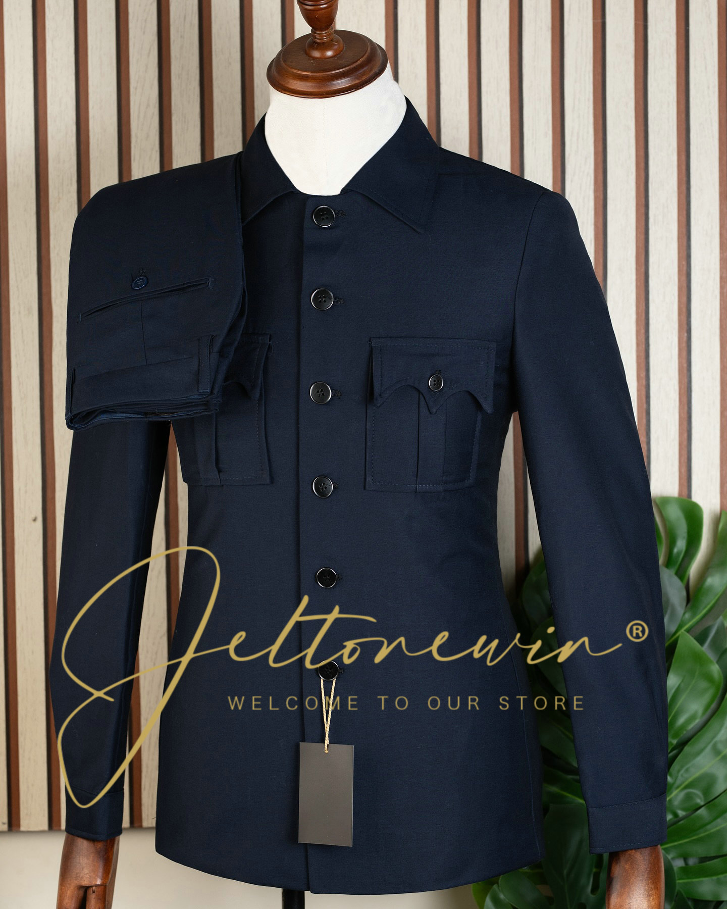 Latest Men Formal Wear - Terno de duas peças azul marinho