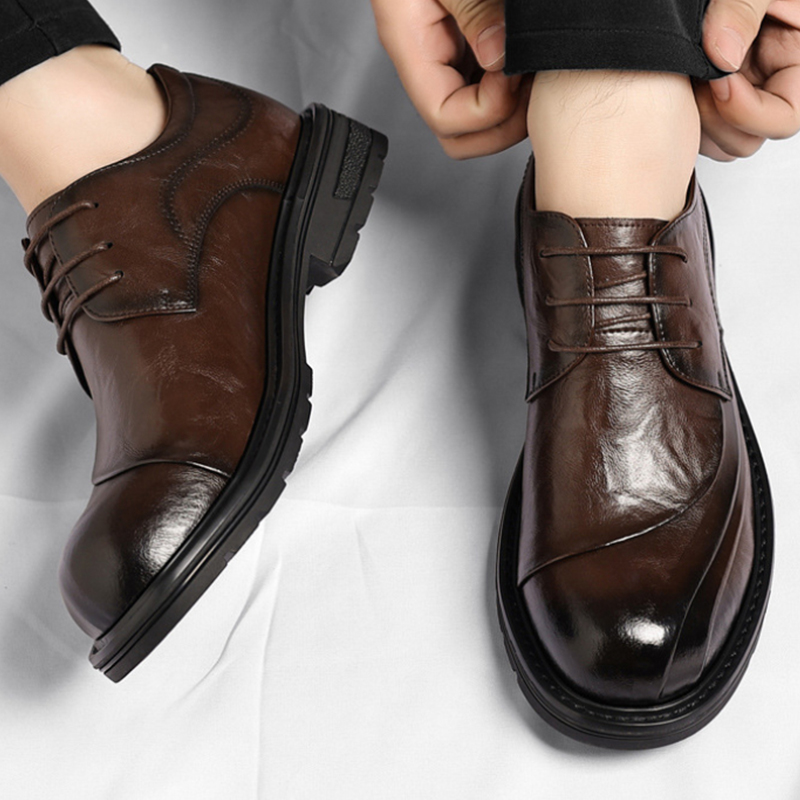 Formal Wear For Men In Wedding - Sapatos de Couro Genuíno Marrom Envelhecido