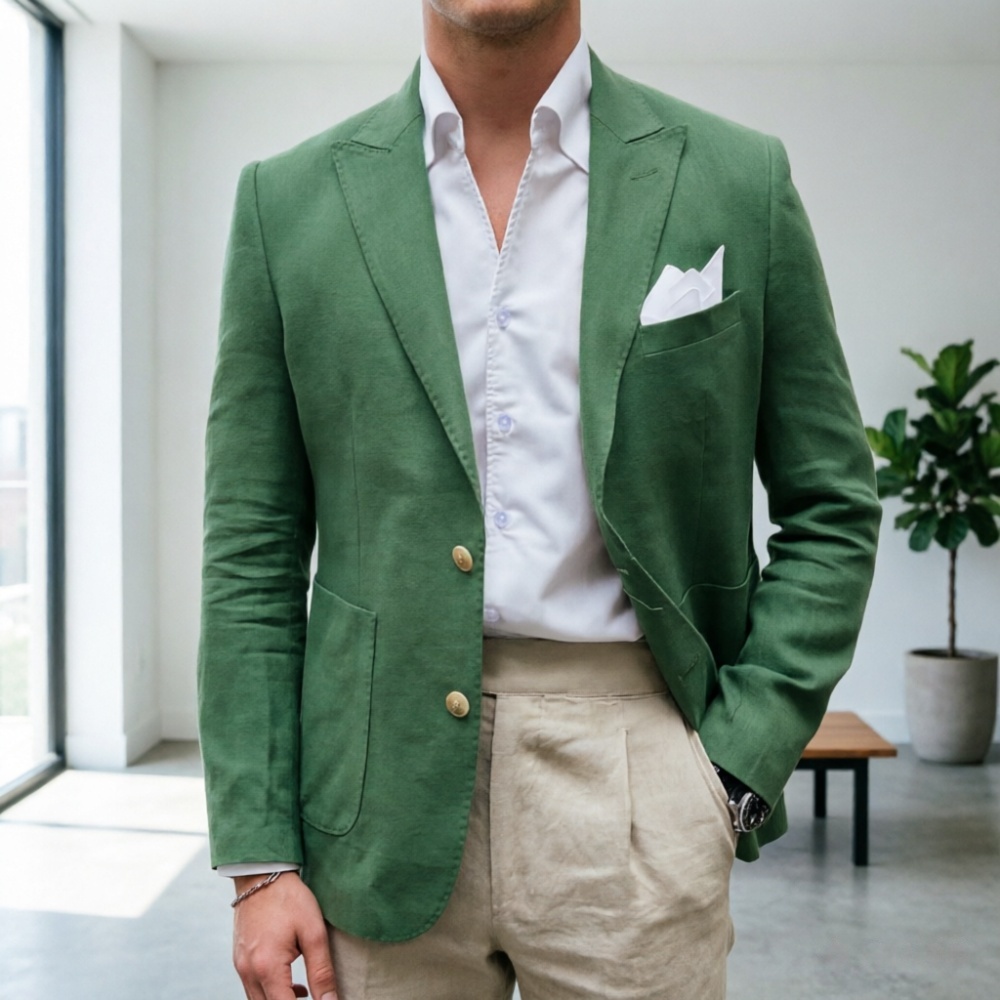 Men'S Semi Formal Office Wear - Ternos masculinos verde sálvia em linho,