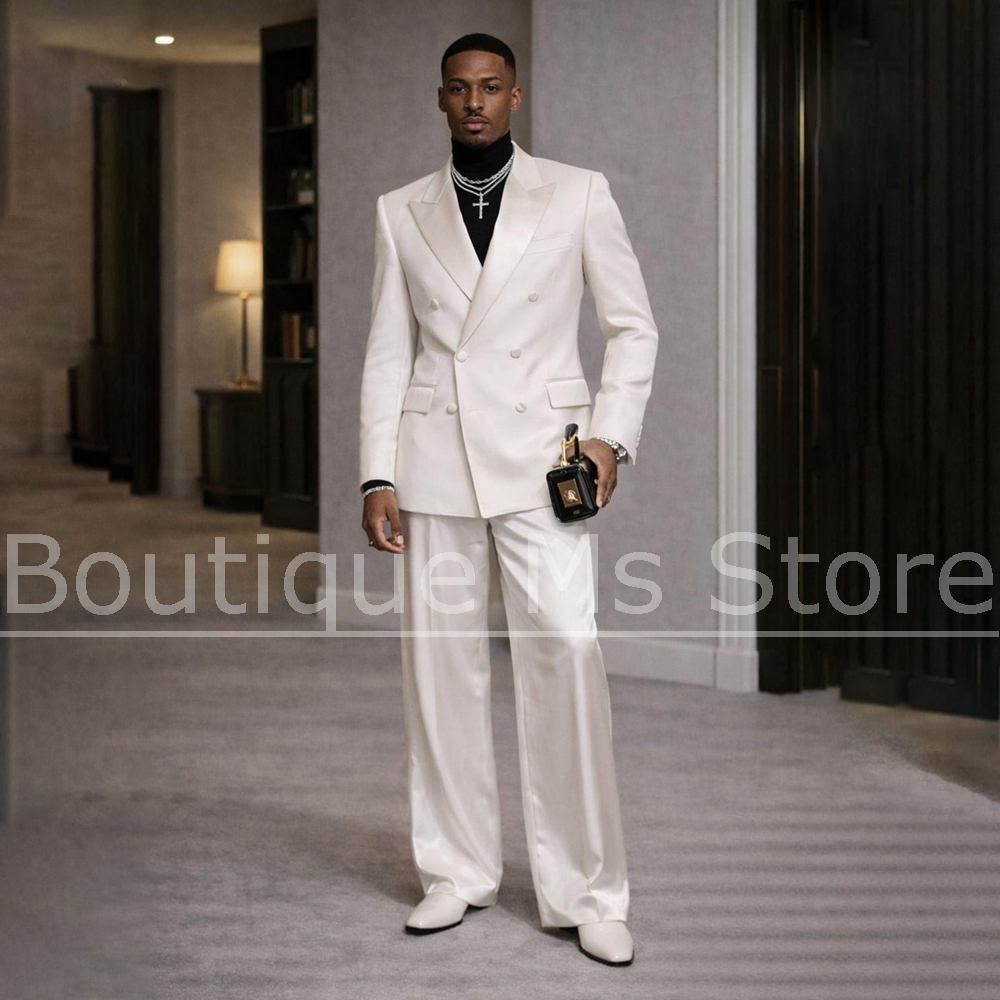 Formal Wear For Men In Wedding - Terno Masculino Branco de Cetim 2